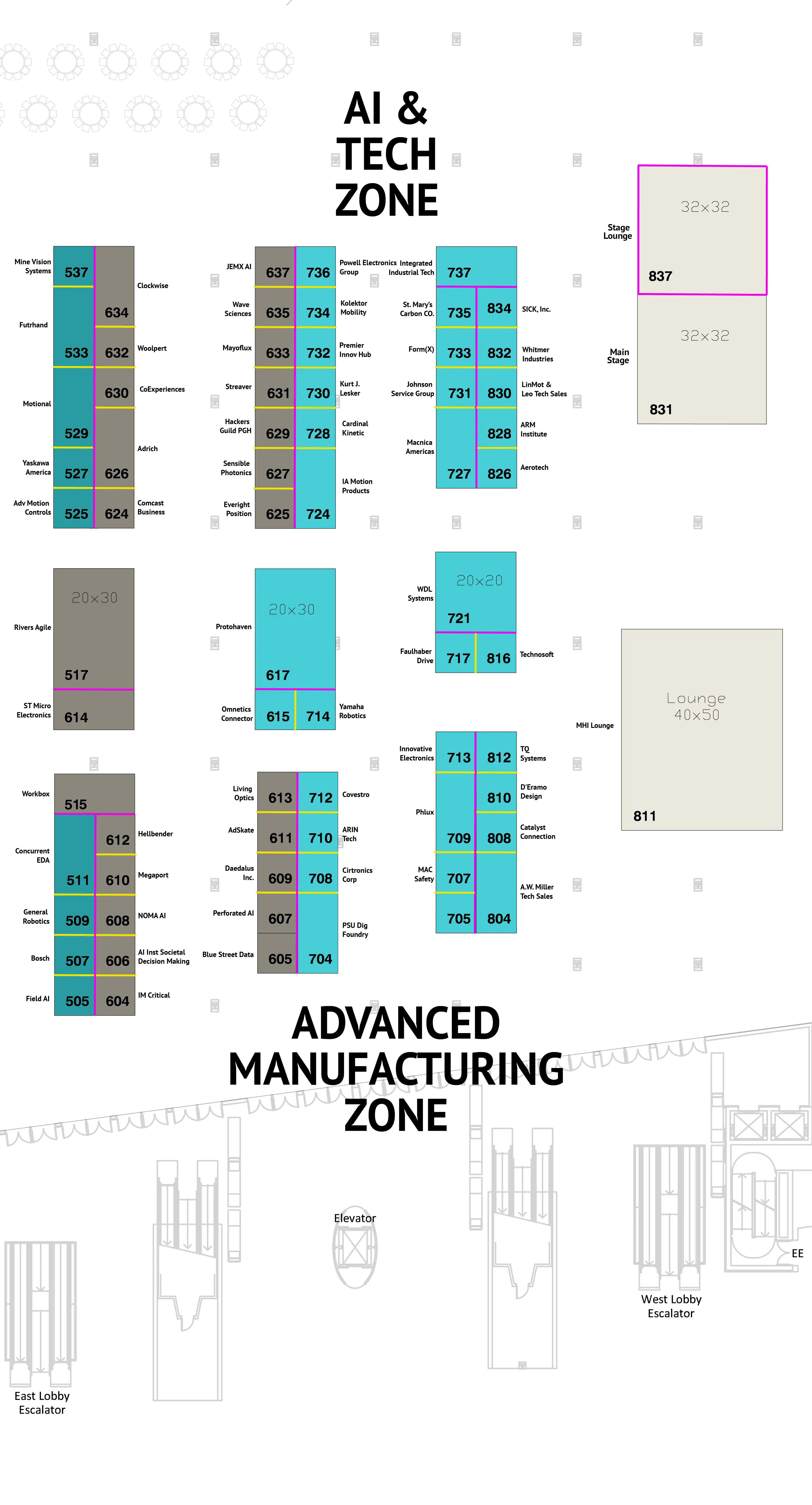 2025 RADD Exhibitor Map Tech & AI and Advanced Manufacturing Zones