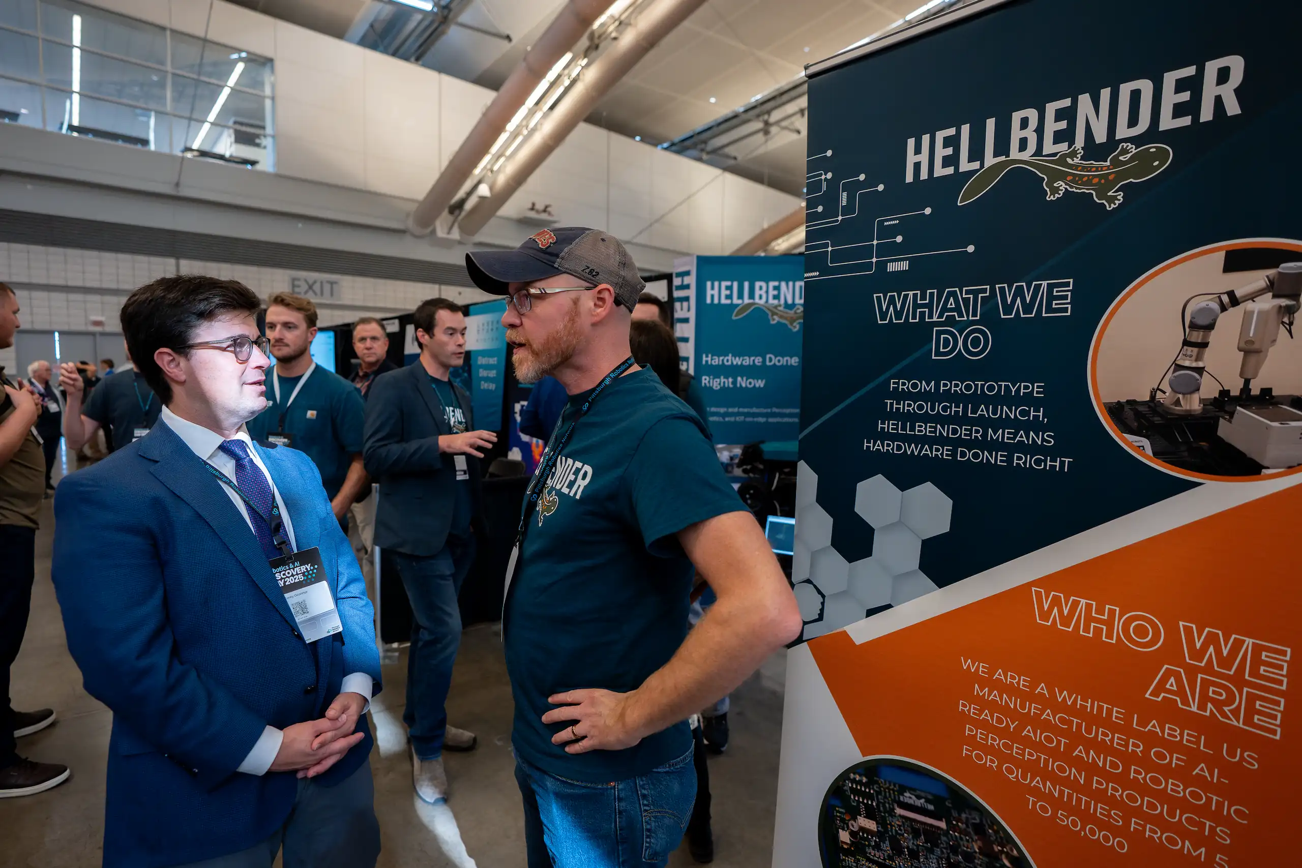 Pittsburgh mayor Corey O'Connor talking to local robotics company, Hellbender at RADD 2025