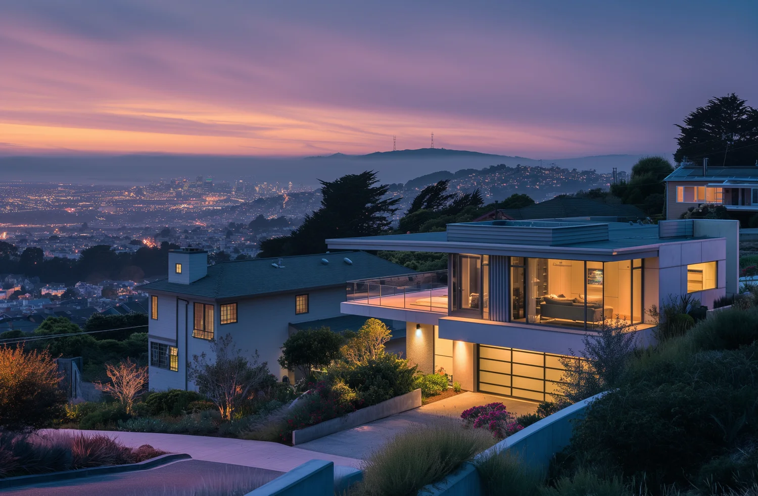 An aerial view of a luxury modern home in Los Altos, California
