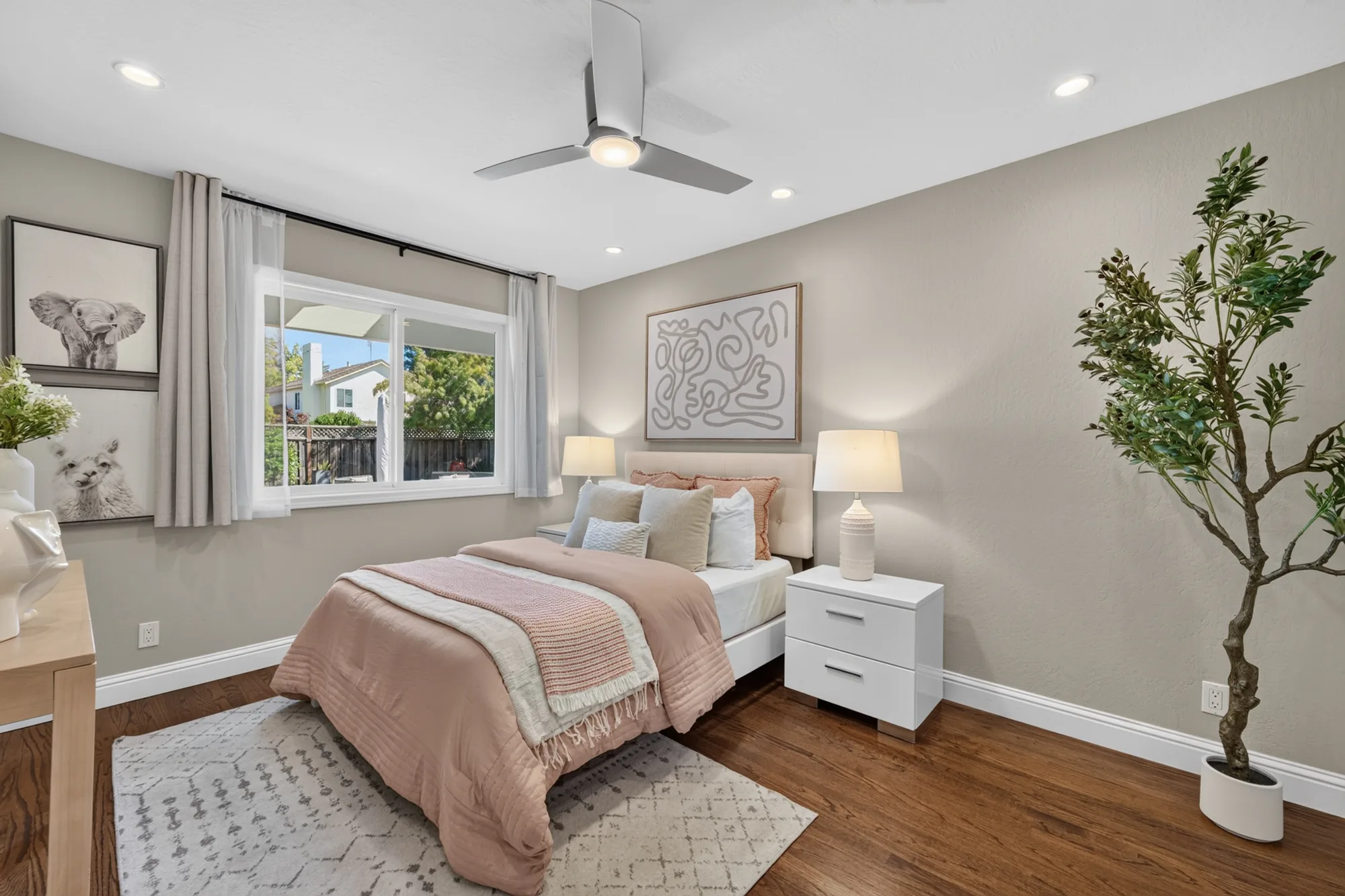 Staged bedroom with fresh neutral paint