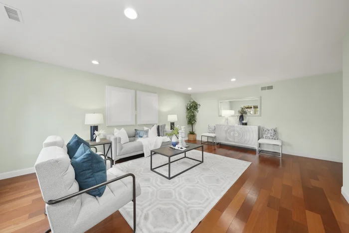 Staged living room in the Cupertino home