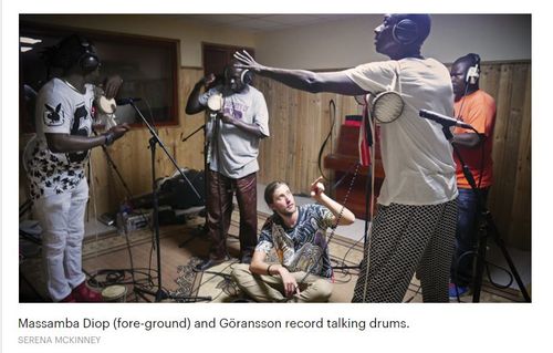 Massamba Diop and Goransson recording Tama talking drums for the score of Black Panther