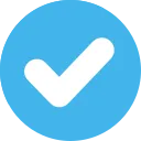 White checkmark inside a blue circle.