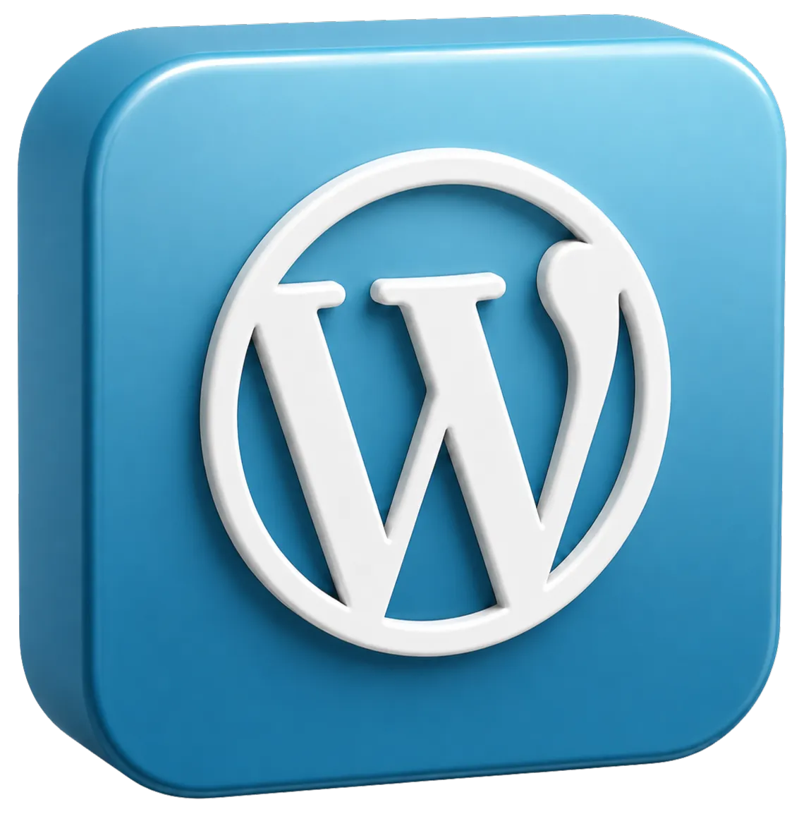 3D blue square icon with a white WordPress logo in the center.