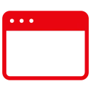 Red browser window icon with three dots on top and a rounded rectangular shape.