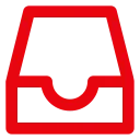 Red icon of an empty inbox tray symbolizing no messages.