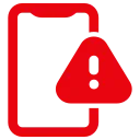 Red smartphone icon with a warning exclamation mark inside a triangle.