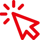 Red computer cursor arrow with three red lines indicating a click action.