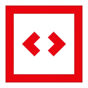 Red square with left and right angle brackets symbolizing coding or programming.