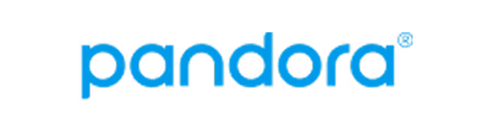 Pandora logo in blue lowercase letters with a registered trademark symbol.