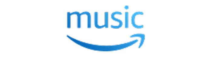 Amazon Music logo with 'music' text and Amazon smile arrow underneath in blue.