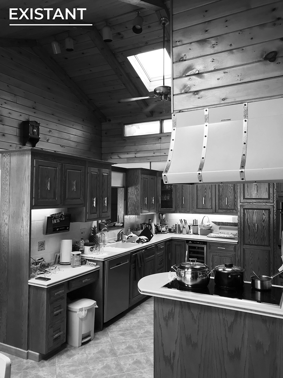 Old rustic kitchen with dark wood before the renovation
