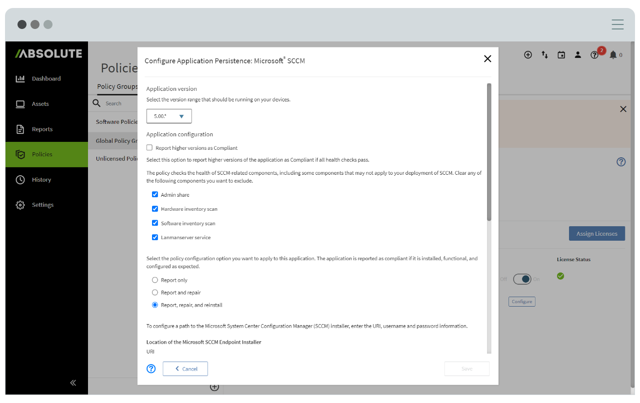Configure Persistence for SCCM - Report, Repair and Reinstall
