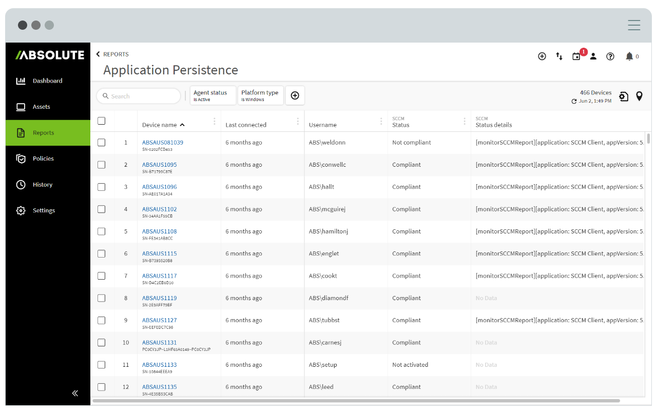 Application Persistence SCCM Report