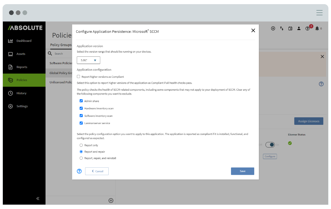 Configure Persistence for SCCM - Report and Repair