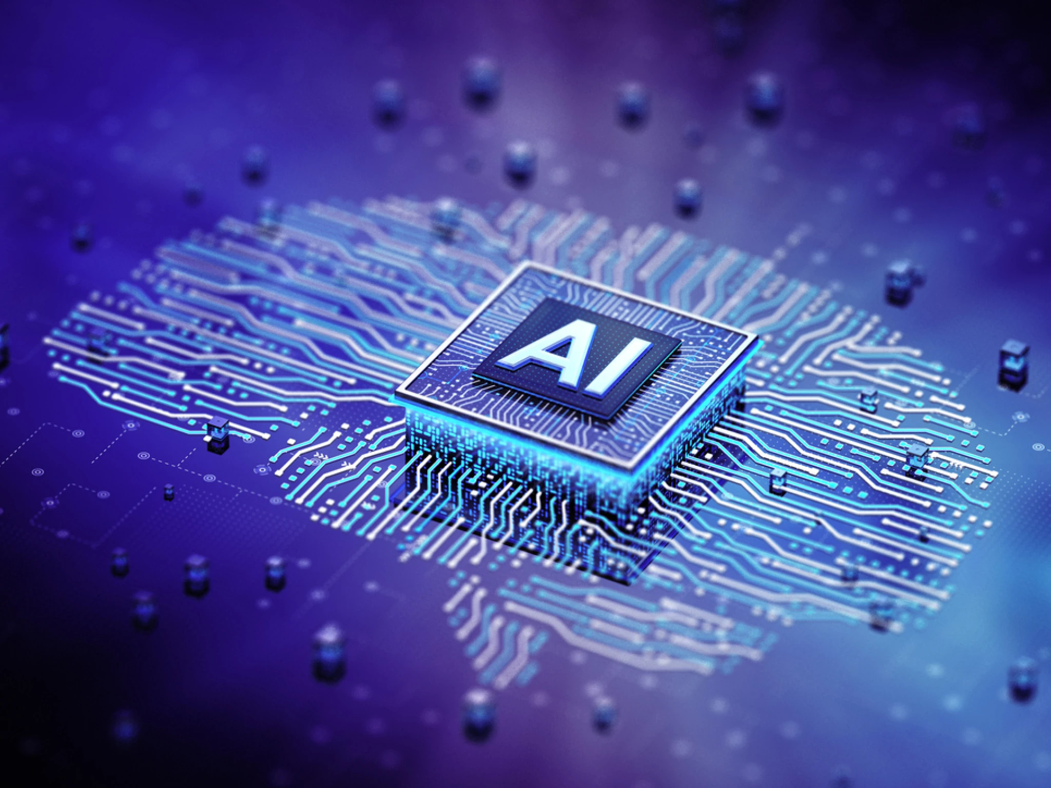 A graphic of AI technology integrated with cybersecurity tools, depicting how MSPs move from basic automation to intelligent security.