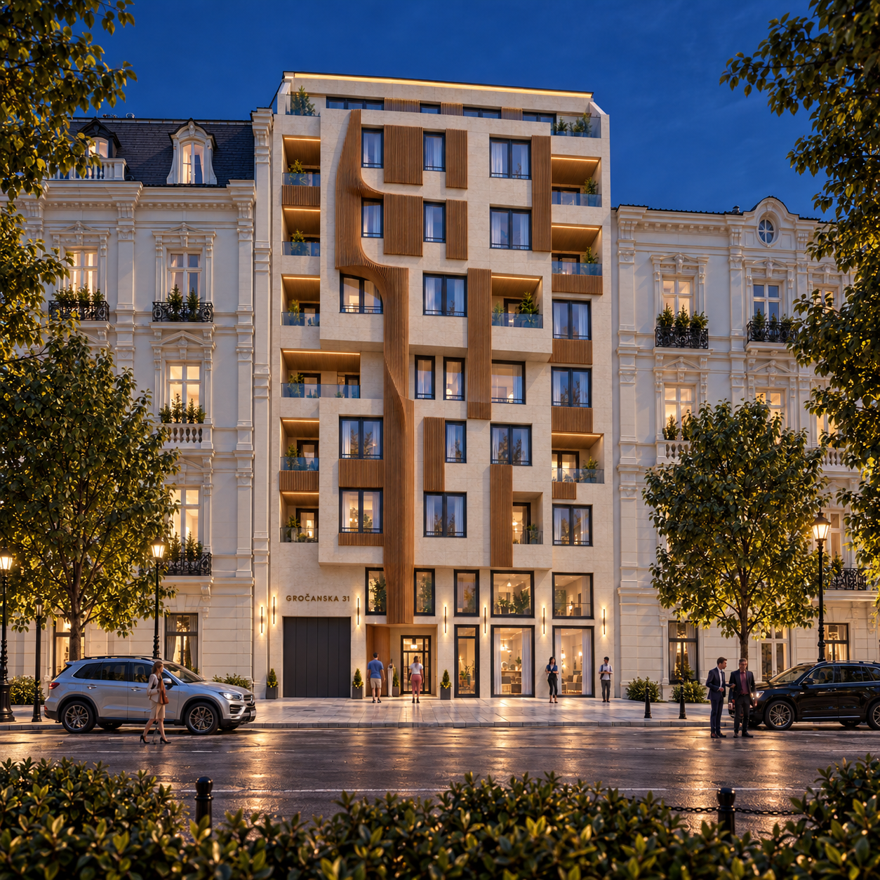 Gročanska 31 — večernji render fasade