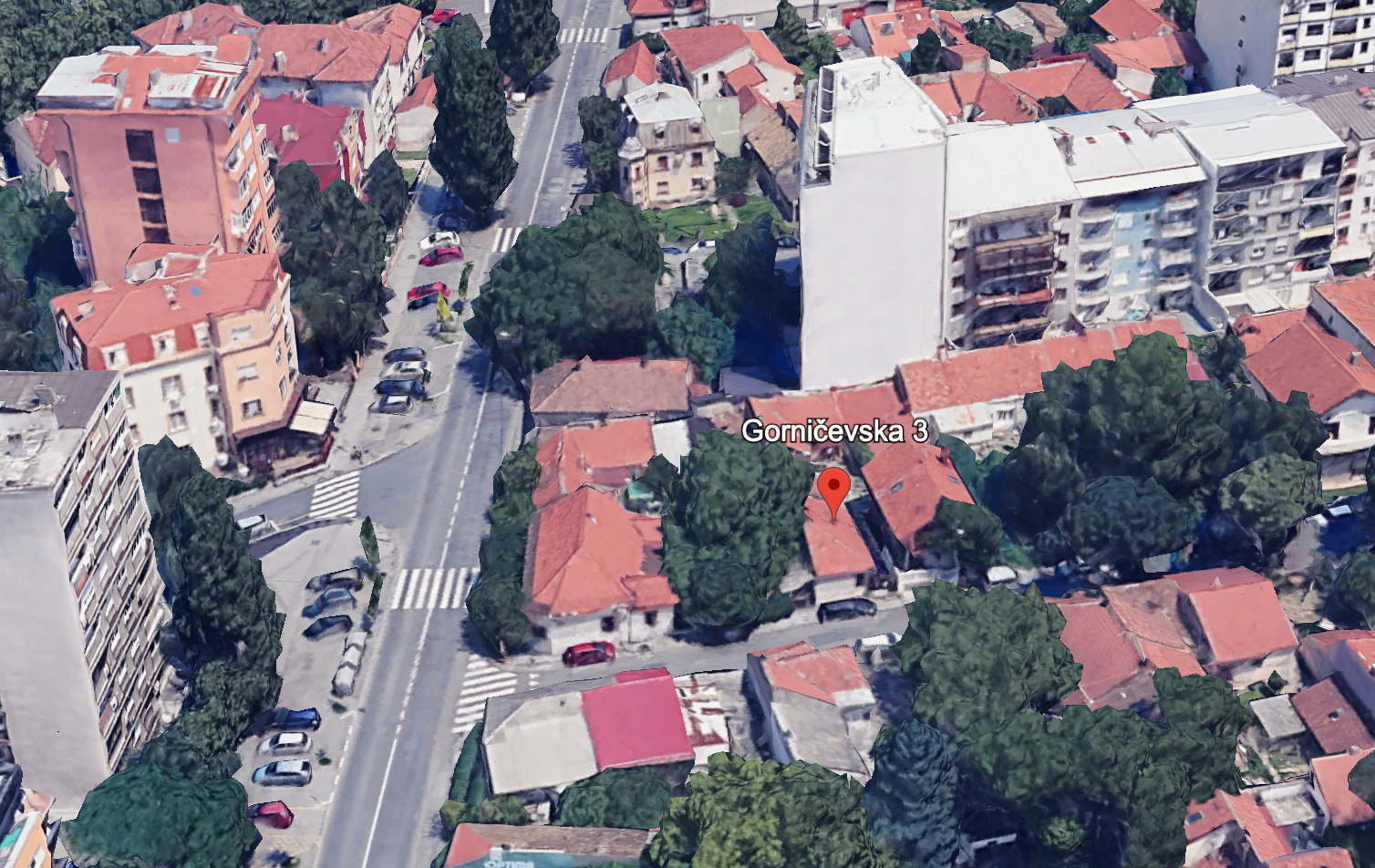 Lokacija projekta Gorničevska 3 — pogled iz vazduha