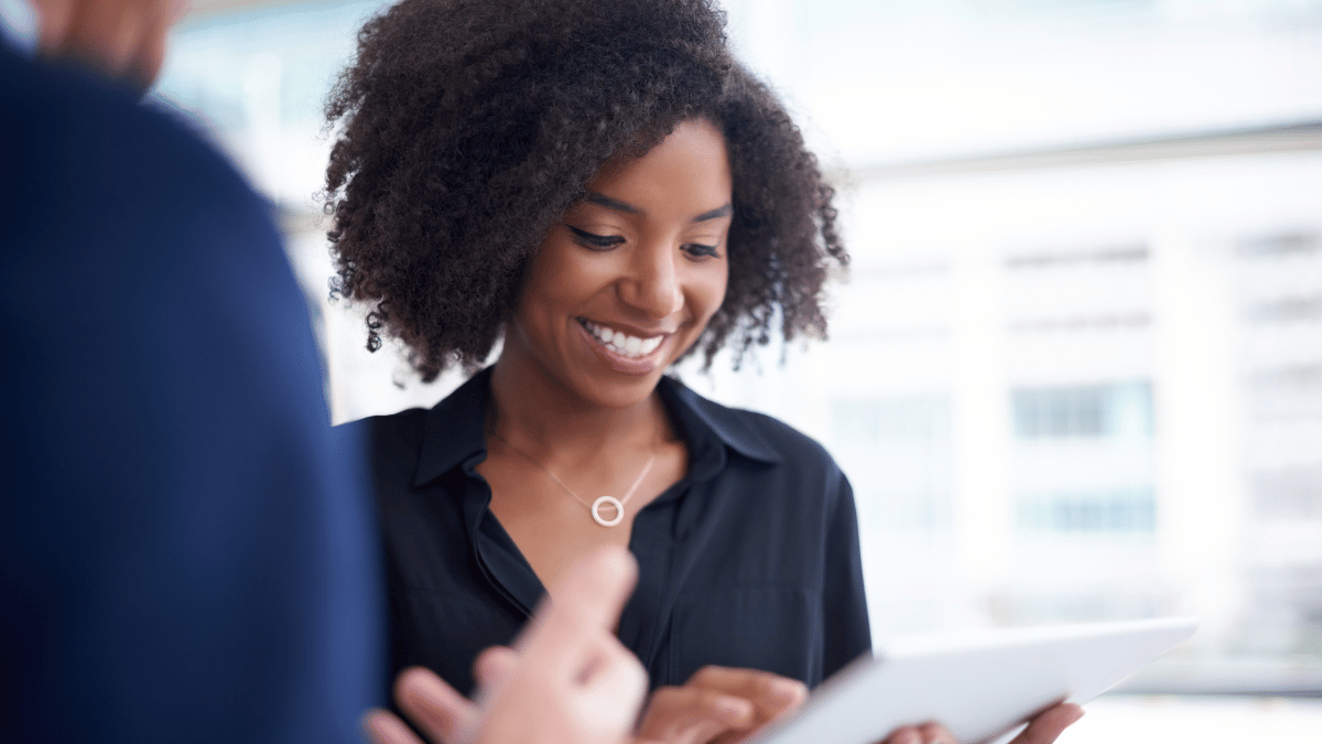 person on computer reviewing feedback