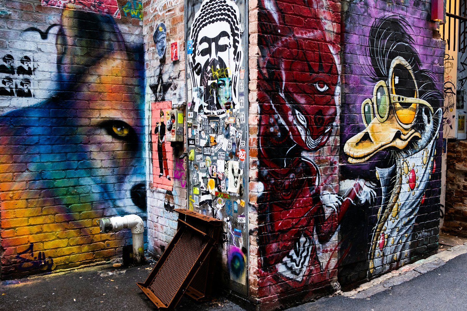 Murs couverts de fresques dans Hosier Lane, à Melbourne