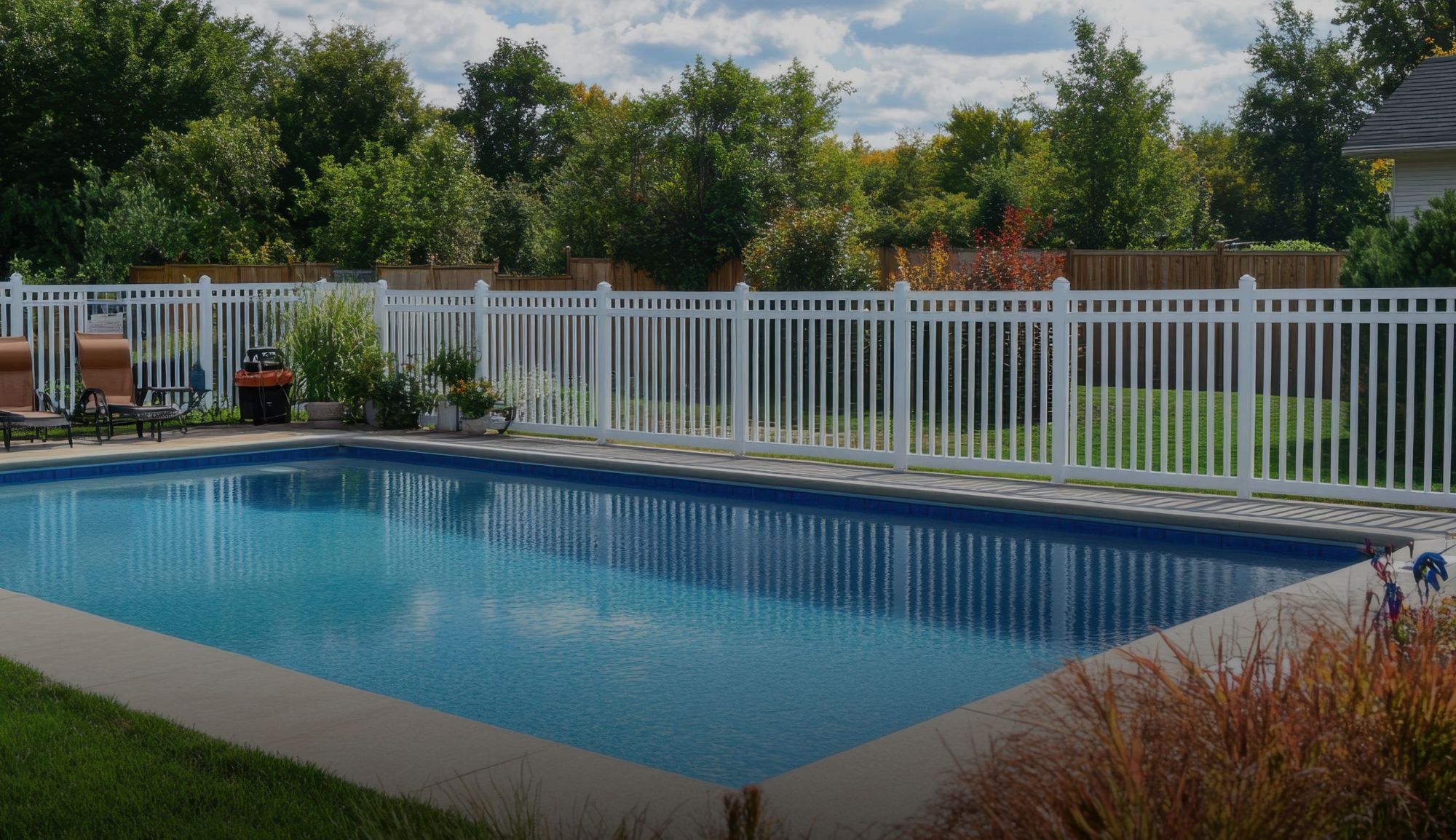 backyard custom inground swimming pool with safety fence around it