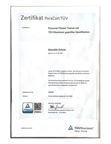 Zertifikat PersCertTÜV Benedikt Schutz