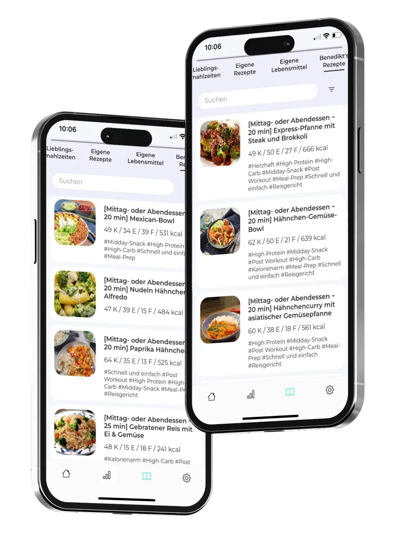 Screenshot von einer Auswahl gesunder Rezepte zur gesunden Ernährungsberatung von Benedikt Schutz