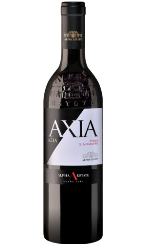 Axia rode wijnfles in zwarte kleur met een zwart wit etiket