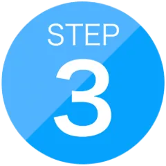 Blue circle with white text reading 'STEP 3'.