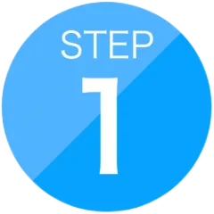 Blue circle with the text 'STEP 1' in white.