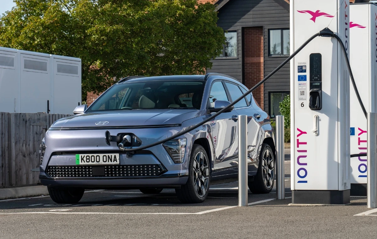 Hyundai Kona EV charging at an Ionity public rapid charger