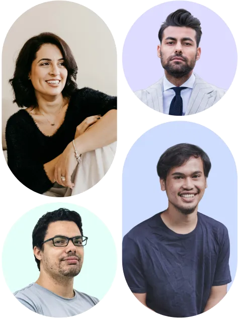 Collage of four diverse adults with smiling and serious expressions against pastel-colored backgrounds.