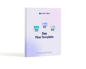 Book titled '30 60 90 Day Plan Template' with icons of calendars showing 30, 60, and 90 days.