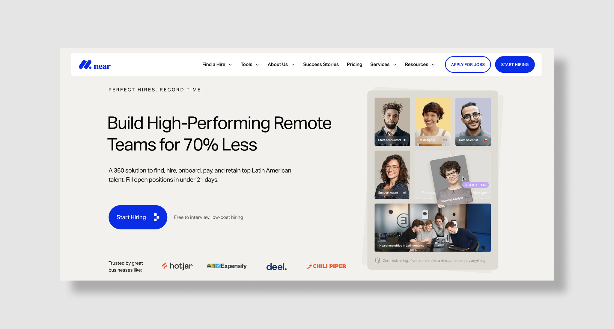 Hire with near homepage