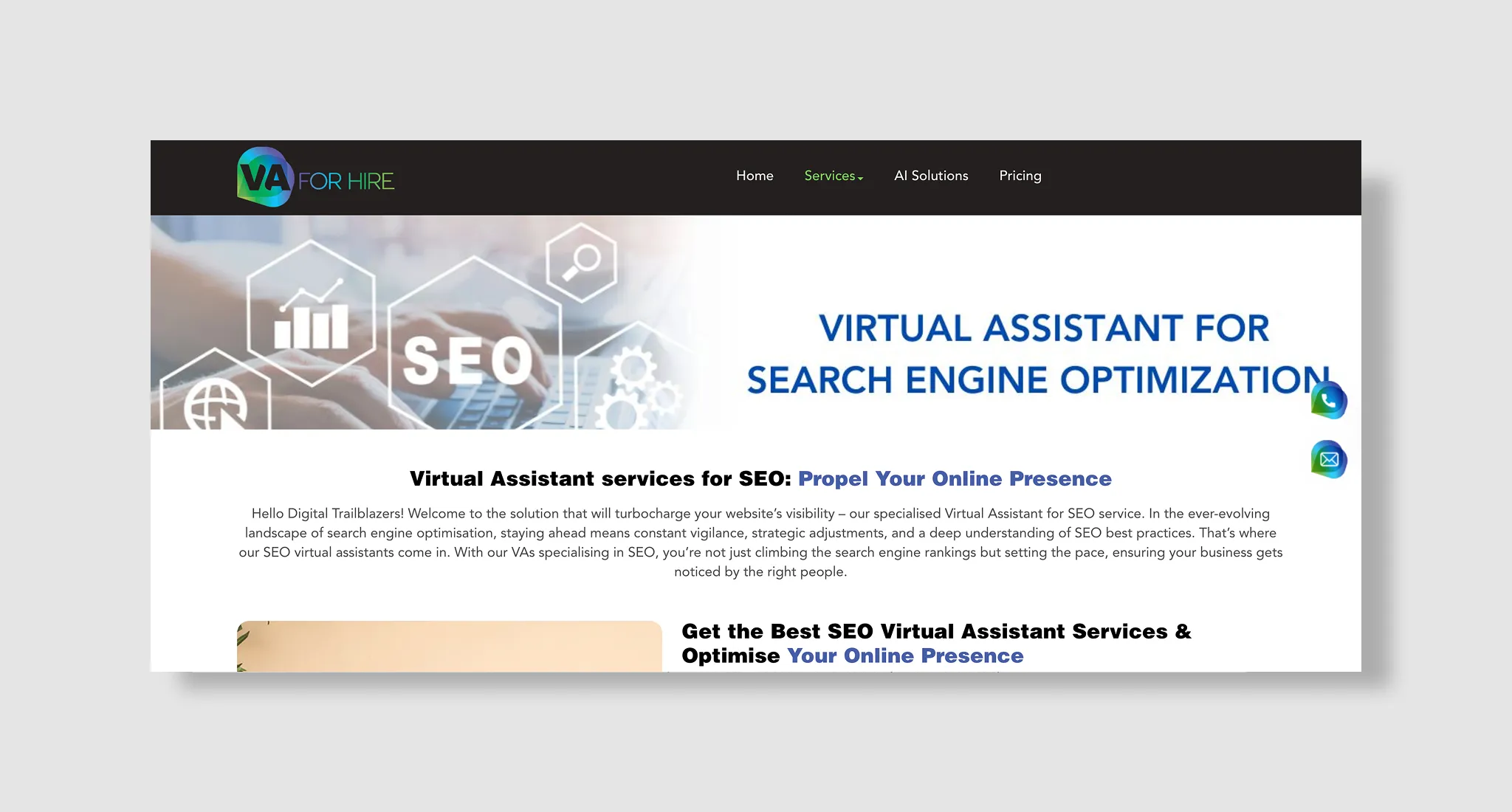 VA for Hire homepage