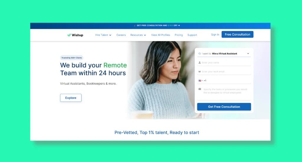Wishup – Build a Remote Team Within 24 Hours