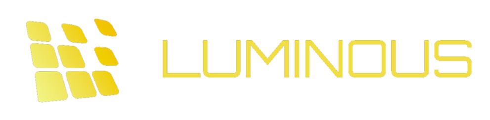 Yellow gradient Luminous logo with stylized tilted square tiles forming a grid pattern to the left of the word LUMINOUS.