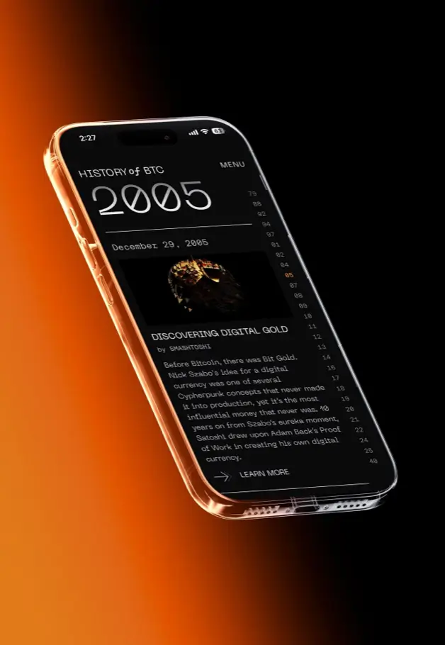 BIT History of Bitcoin timeline on mobile