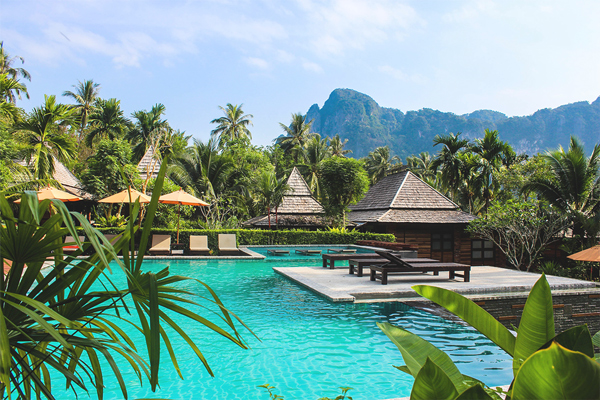 pool with resort huts