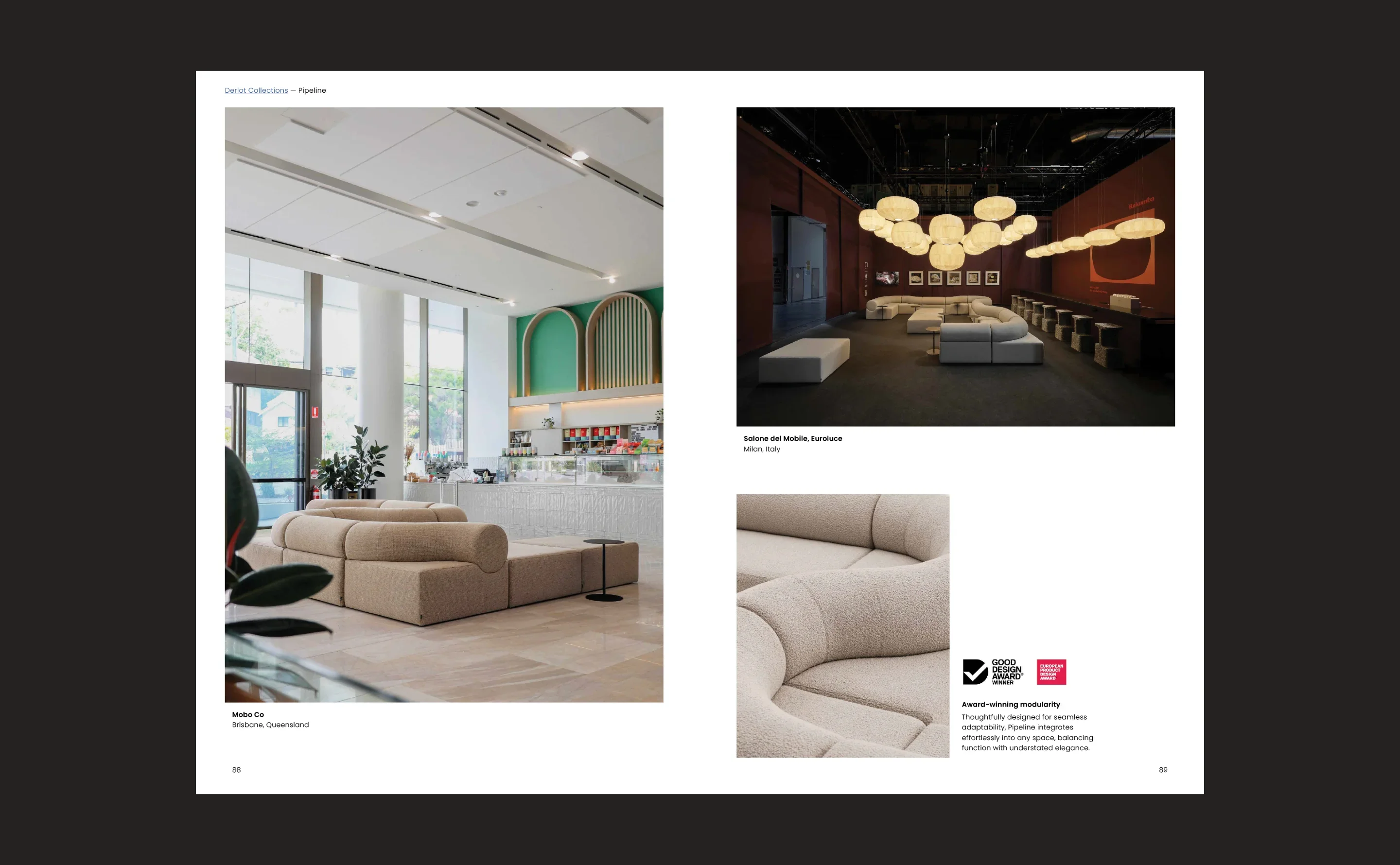 A content spread showing Pipeline from the Derlot Collection Catalogue.