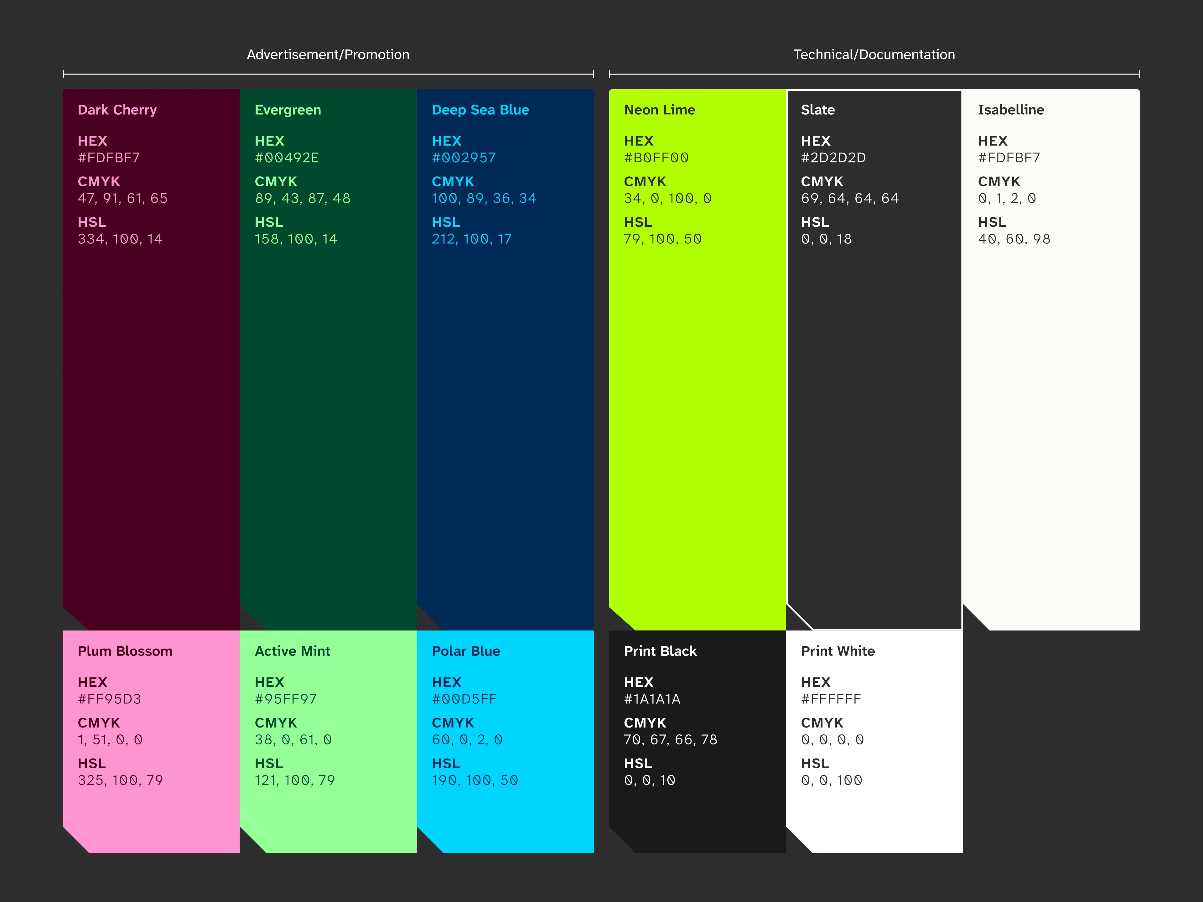An infographic showing the colour palette of the Creative Leave identity.