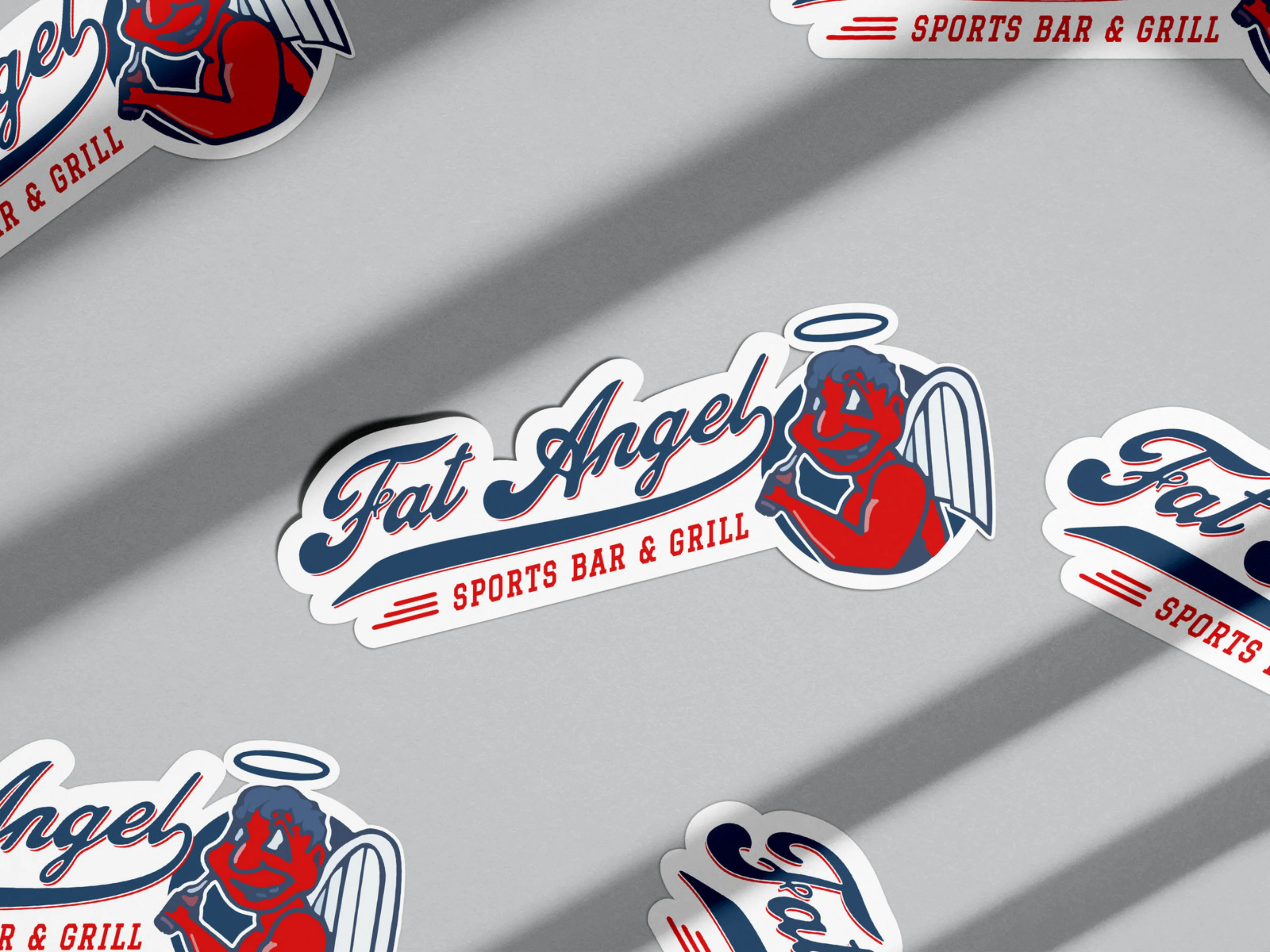 An image of the Fat Angel Sports Bar and Grill stylised as a vinyl sticker.