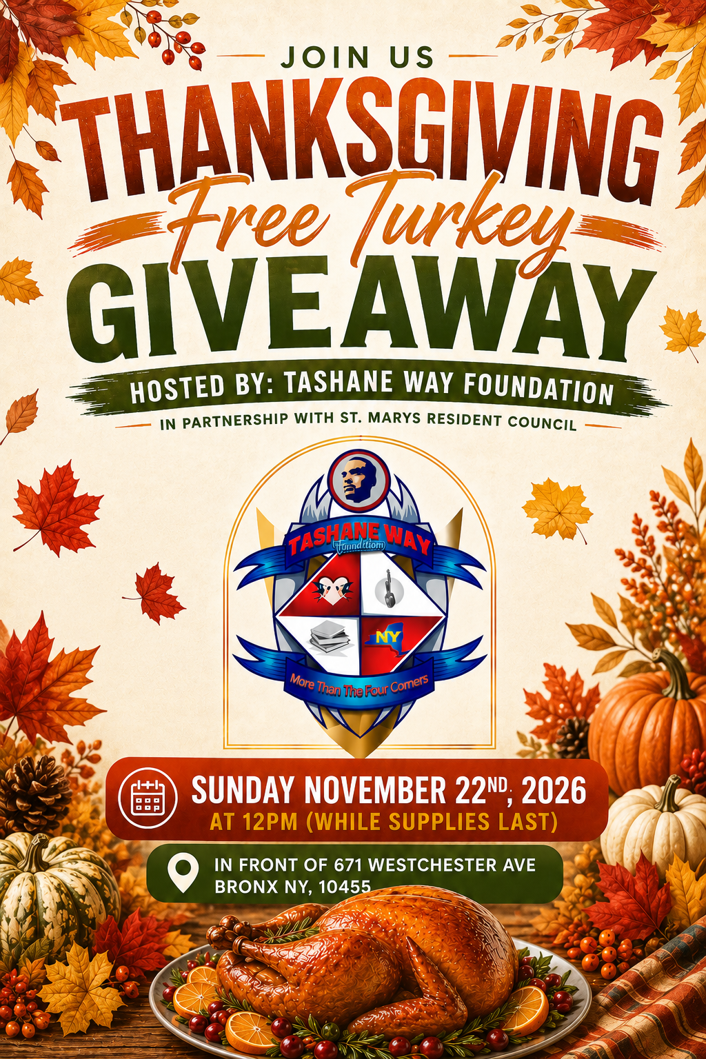 2026 Tashane Way Foundation's Turkey Giveaway 