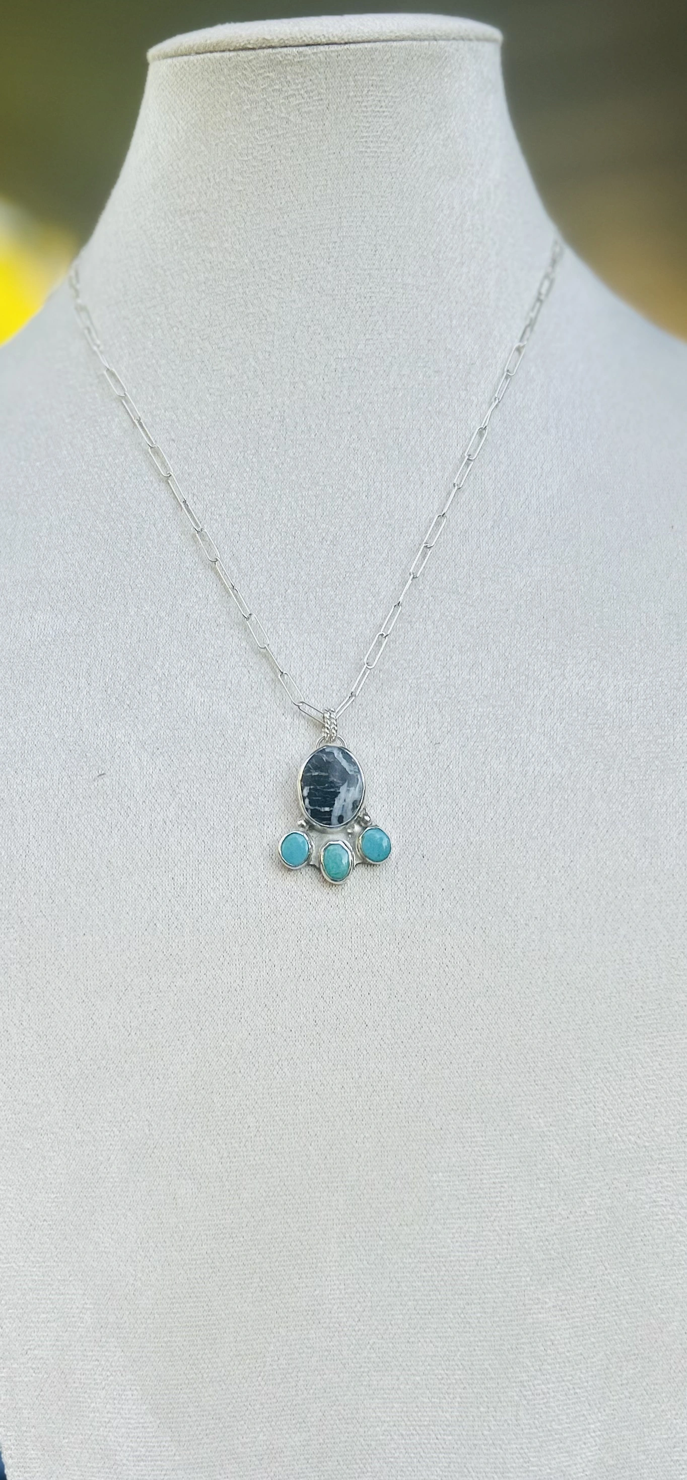 White Buffalo & Kingman Turquoise Necklace Paw Print