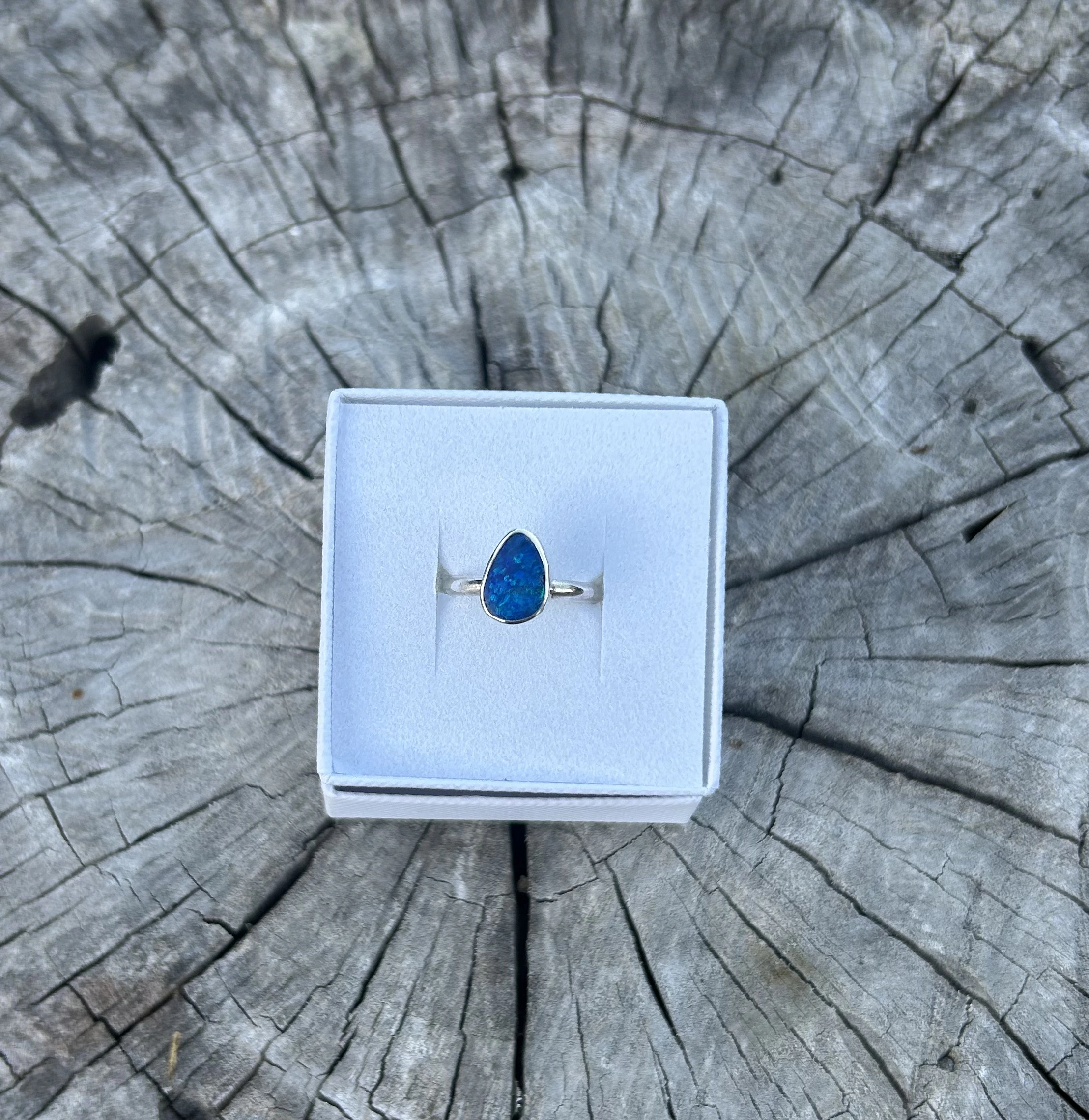 Lightning Ridge Opal Doublet Ring