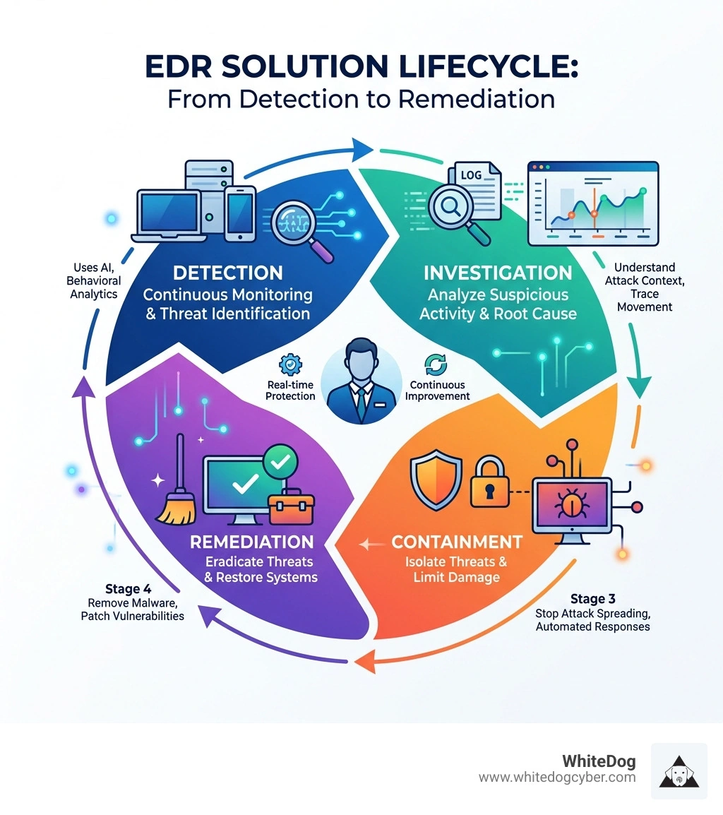 EDR solution lifecycle infographic from detection to investigation containment and remediation - edr solution meaning EDR solution lifecycle infographic from detection to investigation containment and remediation - edr solution meaning