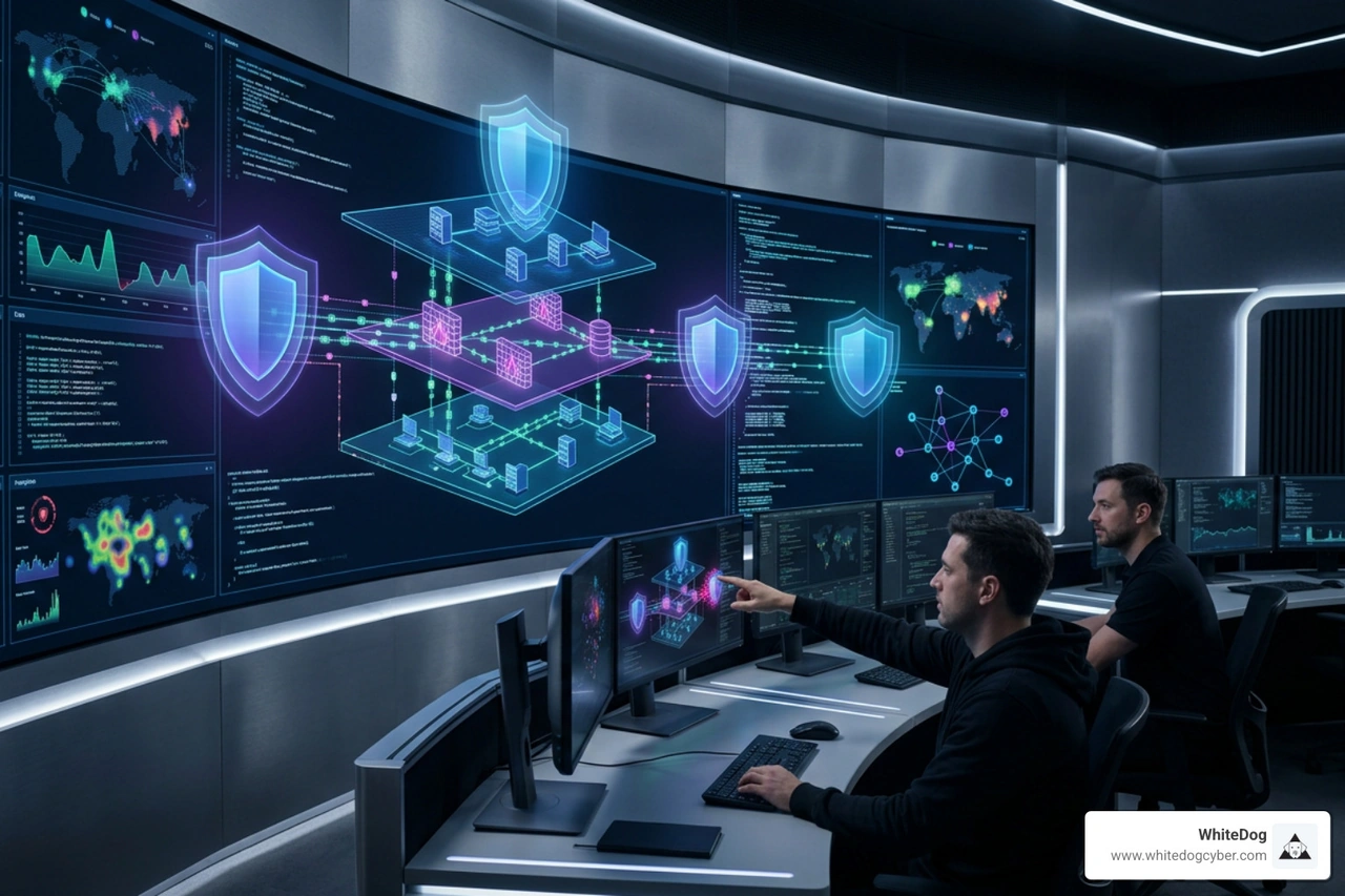 Sleek representation of layered digital defenses and continuous threat monitoring