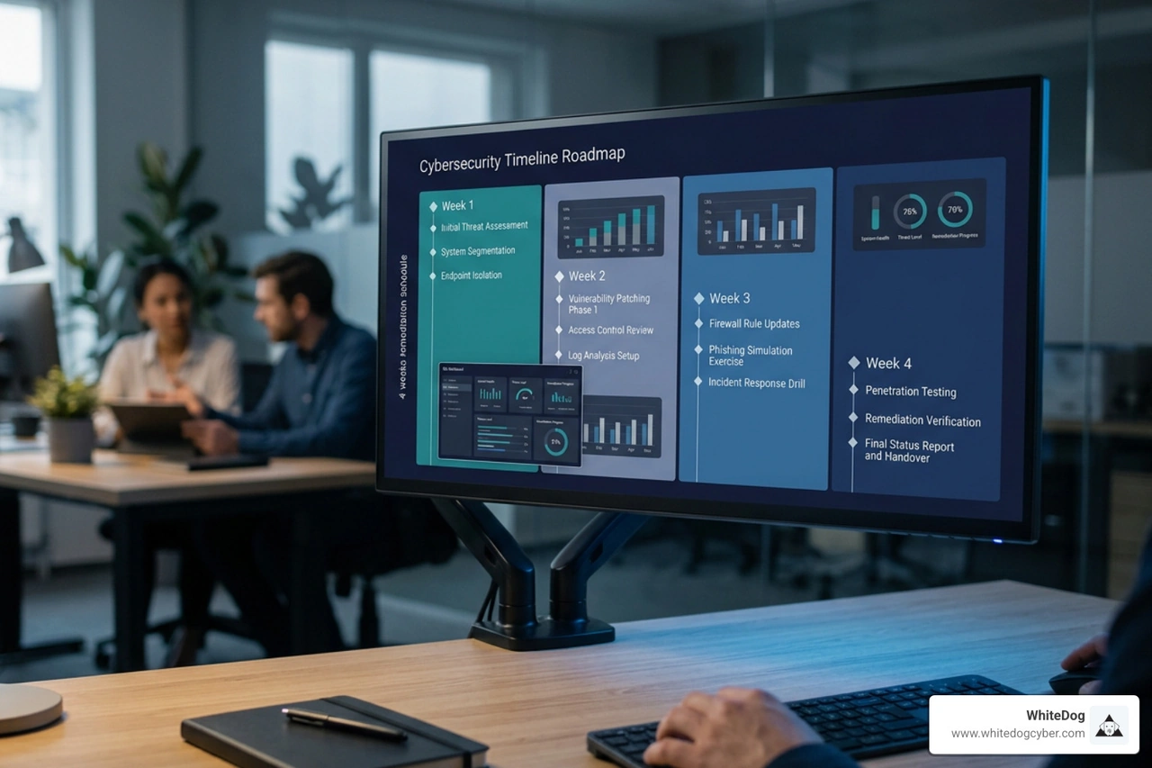 A typical 4-week cybersecurity health check remediation roadmap timeline