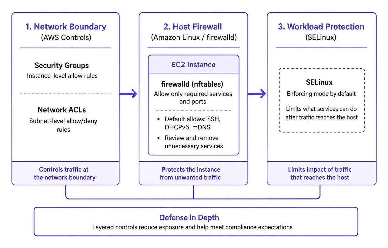 Layered cloud defense combining security groups and host firewalls Layered cloud defense combining security groups and host firewalls