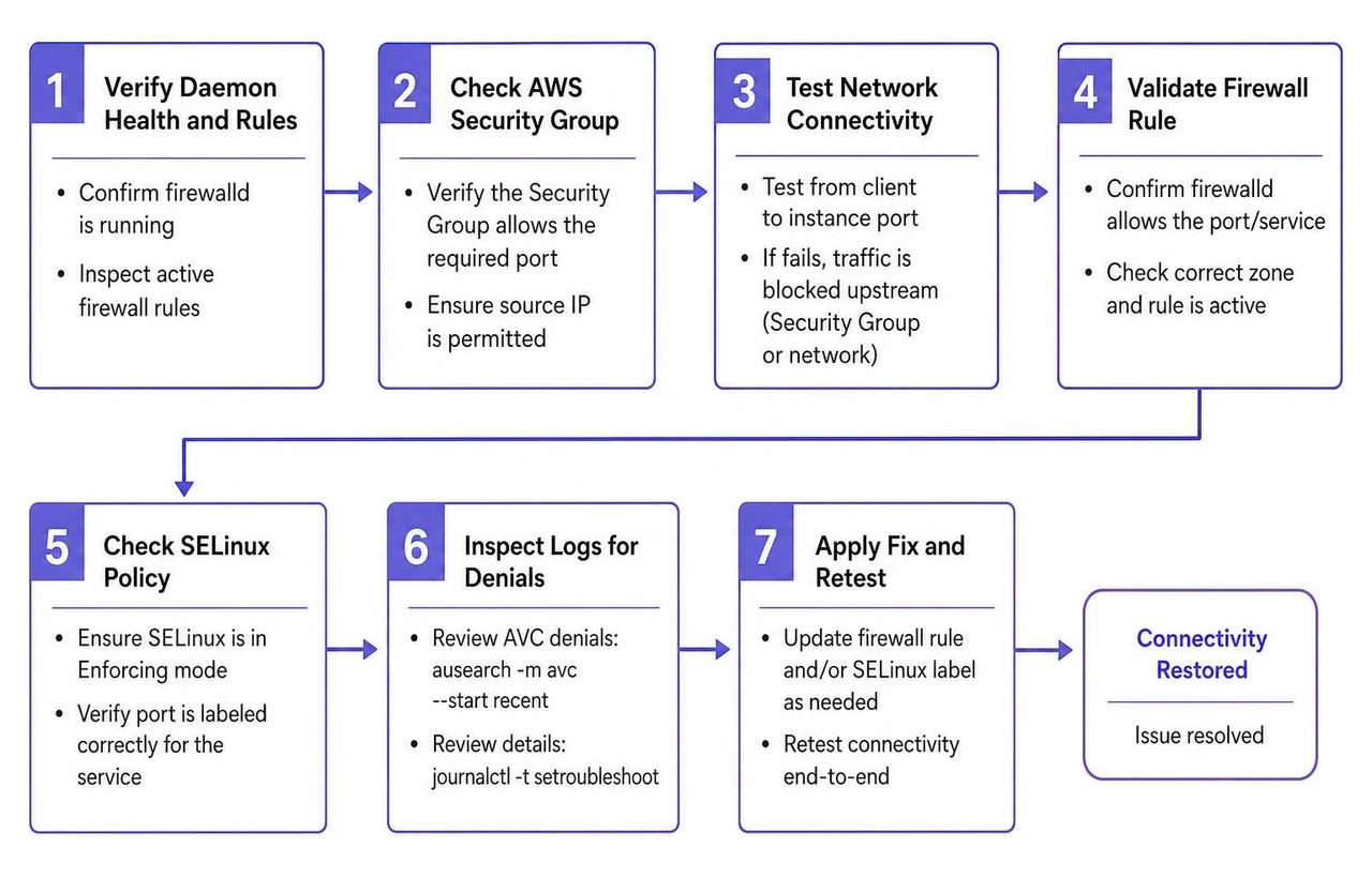 Diagnostic workflow for troubleshooting blocked network traffic Diagnostic workflow for troubleshooting blocked network traffic